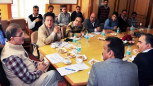 Speaker Legislative Assembly, Kavinder Gupta reviewing the progress of works in a meeting at Jammu on Monday.