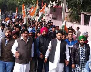 PYC activists taking out protest rally at RS Pura on Thursday. 