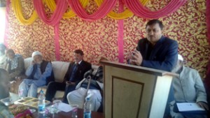 MLC Vibodh Gupta addressing a gathering in Rajouri district on Thursday. —Excelsior/Bhat