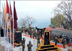 GOC 25 Infantry Div Maj Gen D A Chaturvedi and other ranks paying homage to heroes of OP Hill Battle at Krishna Ghati.