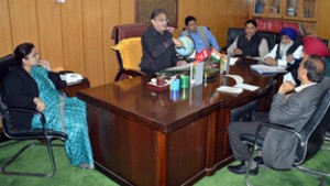 Speaker Legislative Assembly, Kavinder Gupta reviewing ongoing works in a meeting at Jammu on Tuesday.