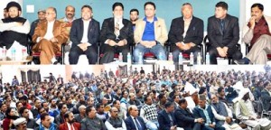 Minister for CAPD, Choudhary Zulfkar Ali and Minister for Transport, Abdul Gani Kohli addressing convention at Gujjar Desh Charitable Trust at Jammu on Sunday.
