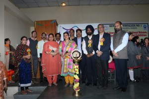 Dignitaries present during Regional level science, mathematics and environmental exhibition on Friday.