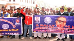 Confederation activists protesting at Samba on Saturday.  -Excelsior/Gautam