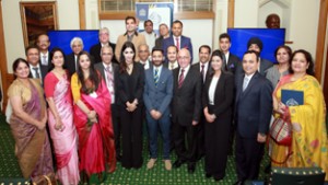 Officials of Sharda University posing for photograph.