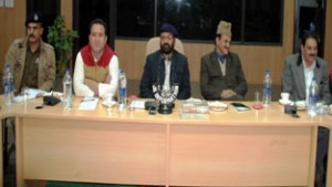 Minister for Social Welfare, Bali Bhagat chairing a meeting at Kishtwar on Friday.