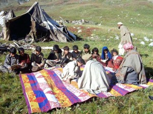 Gujjar students studying in mobile school.