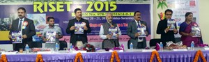 Chief guest and other dignitaries releasing the proceedings of RISET 2015 at YCET in Jammu.
