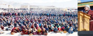 BJP leader addressing a public rally at Leh on Saturday.— Excelsior/Stenzin
