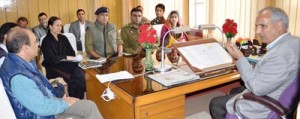 Minister for Hajj, Abdul Rehman Veeri chairing a meeting at Jammu on Monday.