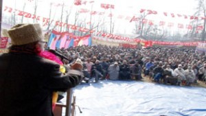 Ali Mohammad Sagar addressing one day convention on Saturday.