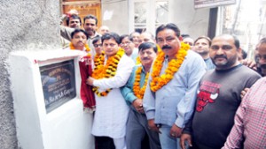 MLA Jammu East, Rajesh Gupta inaugurating Baba Lal Ji Gali on Sunday.-Excelsior/Rakesh