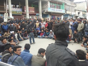 JKSSB aspirants during a protest in the heart of Kargil town.