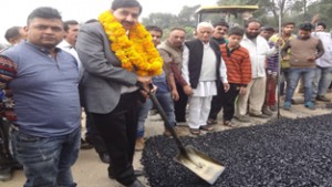 MoS for Finance, Pawan Kumar Gupta kick starting macadamization work on Monday.