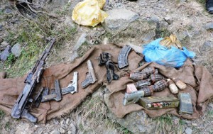 Arms and ammunition recovered from Rajada forests of Poonch on Tuesday.              —Excelsior/Harbhajan