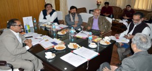 Deputy Chief Minister Dr Nirmal Singh chairing the CSC meeting on cadre review of Administrative Services in Jammu on Monday.