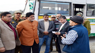 Minister for Transport, Abdul Ghani Kohli during surprise checking of JKSRTC bus on Friday.