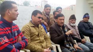 BJP MLC Vibodh Gupta addressing a press conference at Rajouri on Friday. —Excelsior/Bhat