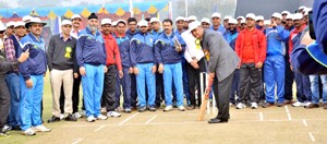 SK Sharma, Executive Director POWERGRID, Northern Region-II displaying cricket skills while inaugurating T20 Cricket Tournament organized by POWERGRID.