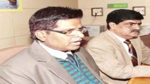 SBI DGM Avdhesh Kumar Singh addressing a press conference at Jammu on Thursday. -Excelsior/ Rakesh