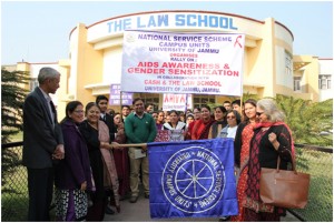 Dignitaries flagging off Rally to observe AIDS Day organised at JU on Tuesday.