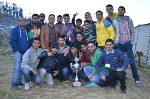 Winners of 2nd place in Chenab Valley Youth Festival posing alongwith dignitaries on Thursday.