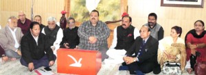 Provincial President, NC Devender Singh Rana chairing a meeting of party functionaries at Sher-e-Kashmir Bhawan on Tuesday. 