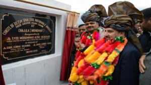 Minister for Public Works, Mohammad Altaf Bukhari inaugurating Chajjla Bridge on Thursday.