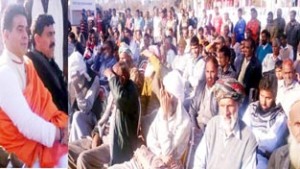 BJP leaders at a public rally in Sunderbani on Wednesday.