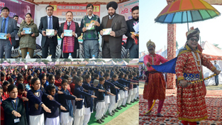 Divisional Commissioner, Dr Pawan Kotwal and others during launch of “Pahal: Ek Kadam Naari Samman Ki Aur” at Kathua on Wednesday. Also seen are artists and girl students.
