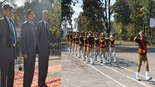 Rakesh Kumar Gupta and A K Singh taking salute during Passing out Parade at Forest Guards Training School on Wednesday.