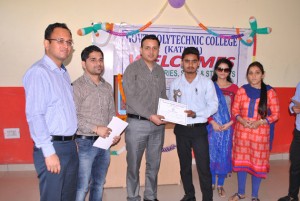 Winners of the debate Competition being felicitated by the dignitaries at Government Polytechnic College Kathua.