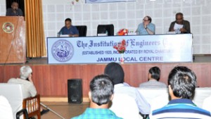 A dignitary delivering a lecture at local centre of Institution of Engineers at Channi Himmat in Jammu. 