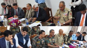 Governor N N Vohra reviewing security arrangements for Shri Amarnathji yatra in Srinagar on Monday.