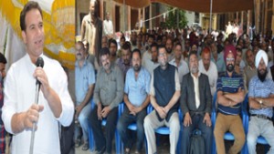 MoS for Transport, Sunil Sharma addressing a conference at Srinagar on Monday. 