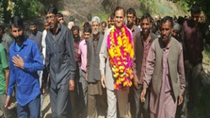 MLA GM Saroori during visit to Keshwan area of Kishtwar on Monday.