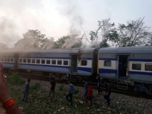 The Anand Vihar Express whose one coach caught fire at Hirangar on Sunday.     —Excelsior/Madan