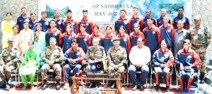Northern Command chief Lt Gen D S Hooda poses with young mountainers on Friday.