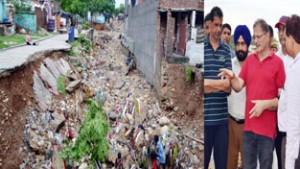 Speaker Legislative Assembly Kavinder Gupta during his  visit of flood affected areas at Jammu on Wednesday.