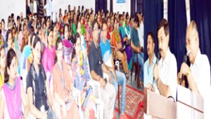 Members of Legislative Assembly, Pawan Kumar Gupta and Dina Nath Bhagat speaking during health mela on Monday.