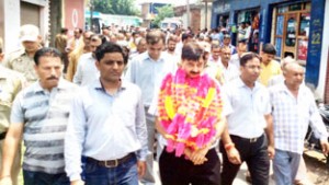 MLA Udhampur, Pawan Gupta during visit to Jib village on Friday.