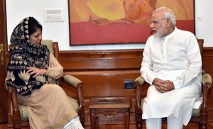 Chief Minister Mehbooba Mufti in a meeting with Prime Minister Narendra Modi in New Delhi on Saturday. 