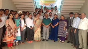 Fresh batch of MBA-IB posing with JU VC and others during Initiation Ceremony by ICccR&HRM in JU on Friday 