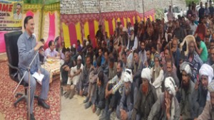 MLA GM Saroori addressing public during awareness camp at Drabshalla in Kishtwar.