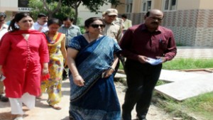 MoS Education Priya Sethi inspecting ongoing works in MAM College on Friday.