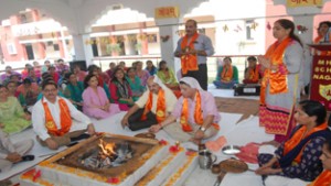 Hawan being performed at MHAC School Nagbani in connection with birth anniversary of founder of the school Maharaja Hari Singh.