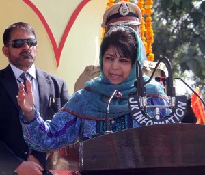 Chief Minister Mehbooba Mufti addresses ‘Passing Out Parade’ at SKPA Udhampur on Friday.