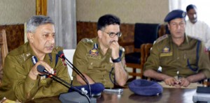 DGP Law & Order Dr SP Vaid at a press conference in Anantnag on Monday.