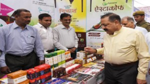 Union Minister Dr Jitendra Singh going around exhibition stalls after inaugurating Diabetes seminar to mark first-ever National Ayurveda Day at New Delhi on Friday.