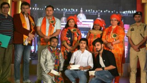 Preliminary round winners of All India Devotional Song Competition, Principal Commissioner, Income Tax, J&K Sangeeta Gupta and others posing for group photograph at Katra.